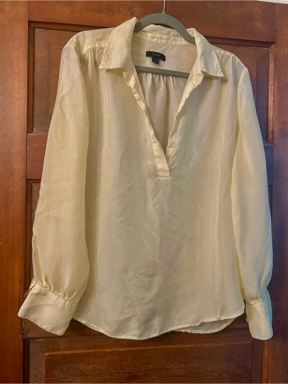 J. Crew Cream V-Neck Long Sleeve Blouse